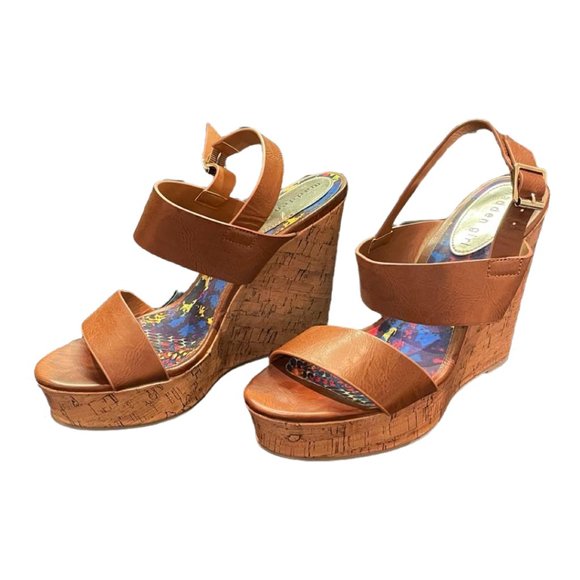 Size 8 cork platform madden girl wedges, near new condition - Picture 1 of 3